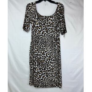 Joseph Ribkoff Women's Size 12 Brown/White Leopard Print Knee Length Dress 31220